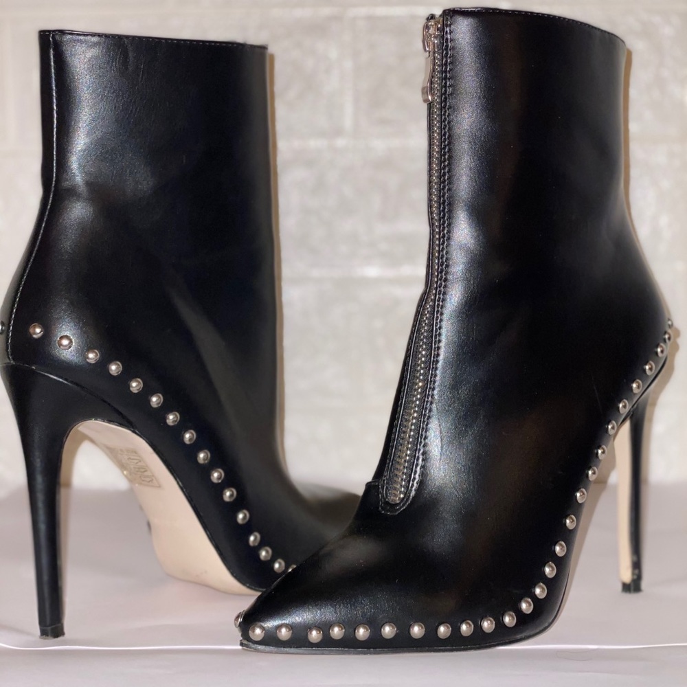 Studded black faux leather ankle boots